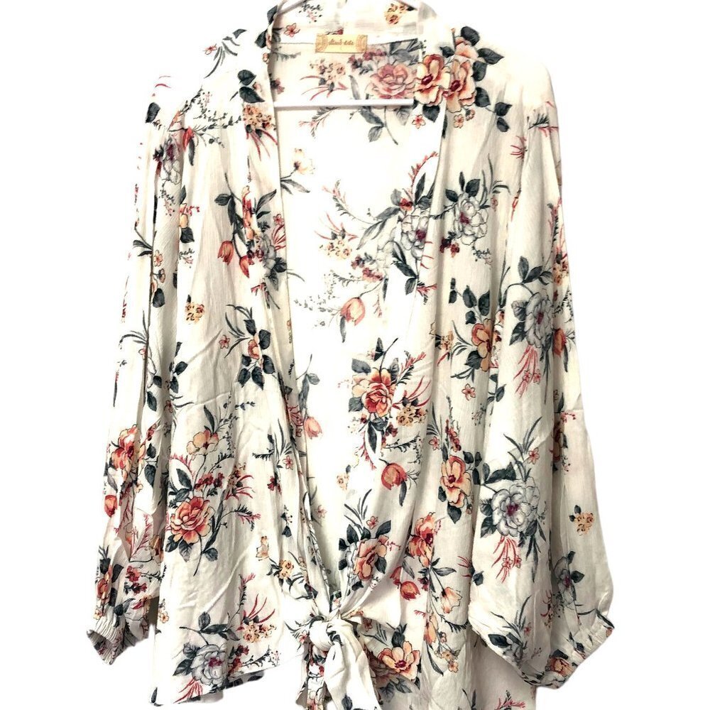 NWT Altar'd State Floral Top Size Large Long Sleeve Tie at Waist Elastic at Cuff